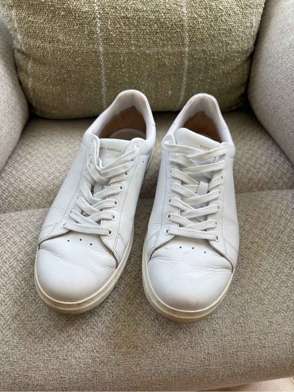 Tory Burch Men's White Leather Low-Top Sneakers